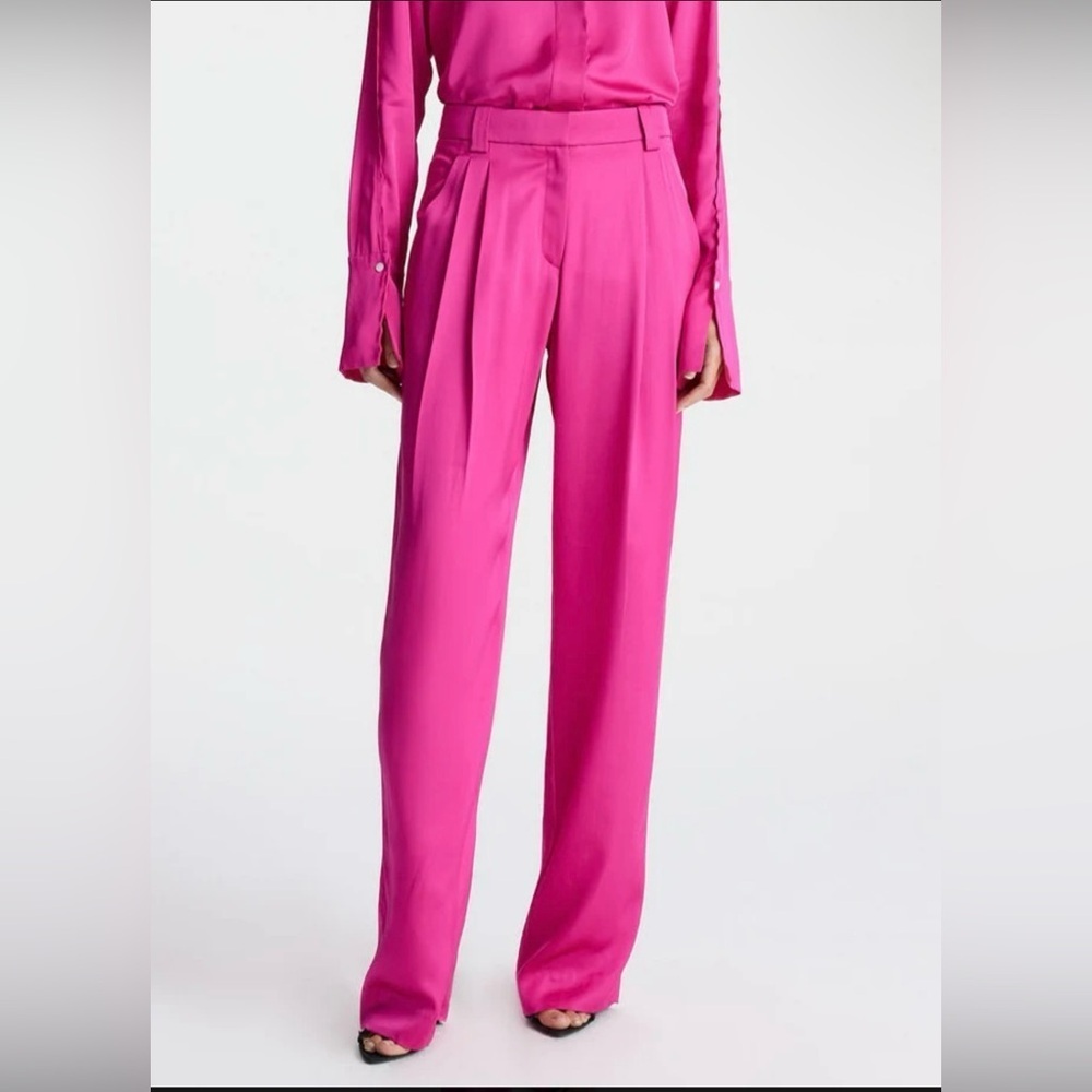 New! A.L.C. Flynn High-Waisted Pleated Trousers 💕 size 0 NWT! Disco Pink 🪩 - Picture 4 of 13